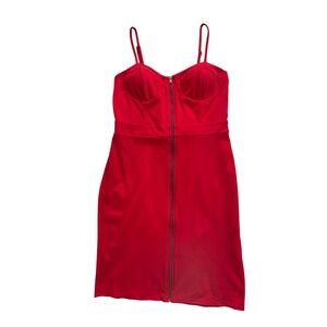 Red Bodycon Mini Dress, Front Zip, Slim Fit (L) / Adjustable / Like New